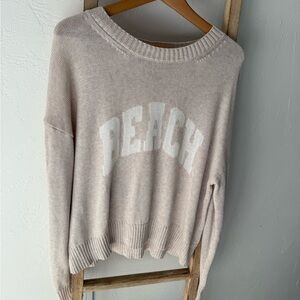 Z Supply Light Cream Sweater with Peach Graphic
